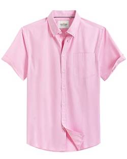 Alimens & Gentle Herren Kurzarm Oxford Hemd Regular Fit Button Down Kragen Shirts mit Tasche, Pink, 4X-Groß von Alimens & Gentle