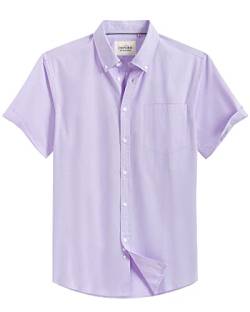 Alimens & Gentle Herren Kurzarm Oxford Hemd Regular Fit Button Down Kragen Shirts mit Tasche, S-lila, 3X-Groß von Alimens & Gentle