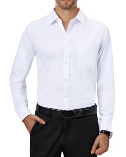 Alimens & Gentle Herrenhemden, 4-Wege-Stretch, langärmelig, Button-Down-Shirt, für Herren, lässig, formell, solide Hemden, Ganzweiß, L von Alimens & Gentle