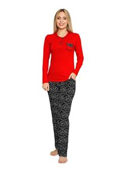 Alimer 2555 Damen Schlafanzüg Baumwolle Pyjama Set Zweiteiliger Hausanzug Sleepwear Damenpyjama Set Langarm Nachtwäsch Freizeitanzug (Rot/Schwarz (2544), L) von Alimer