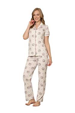 Alimer Damen Kurzarm-Pyjama Schlafanzug Baumwolle Pyjama Set (XL, Rosa (2525)) von Alimer