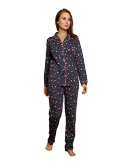 Alimer Damen Schlafanzug Baumwoll Pyjama Set Langarm Nachtwäsche Hausanzug Sleepwear, Dunkelgrau (2621), M von Alimer