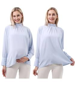 Umstandsbluse mit Knopfleiste und langen Ärmeln, formelle Bluse für die Arbeit und Schwangere - Blau - Mittel von Alina Mae Maternity