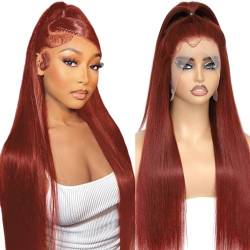 Echthaar Perücke Reddish Brown Straight 13x6 HD Lace Front Wig Human Hair 200 Density Human Hair Wig Verzupft bresilienne Perücke Damen mit Babyhaar #33 Brown Wig Human Hair Lace Wig Human Hair22 Zoll von Alionly