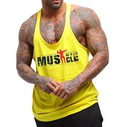 Alivebody Herren Bodybuilding Tank Top 2cm Strap Fitness Stringer Sportshirt, S: Brust < 95 cm, Gelb von Alivebody