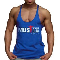 Alivebody Herren Bodybuilding Tank Top Strap Fitness Stringer Achselshirts, S: Brust < 95 cm, Blau von Alivebody