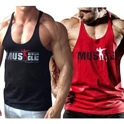 Alivebody Herren Bodybuilding Tank Top Strap Fitness Stringer Achselshirts Schwarz+Rot XL von Alivebody