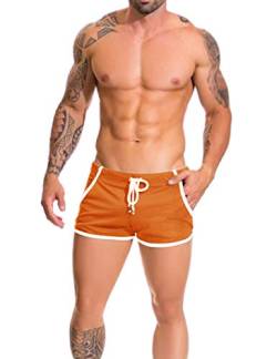 Alivebody Herren Gittergewebe Sportlich Kurze Hose zum Laufen Trainieren Schwimmen Fitness Hosen Color Orange Size XL von Alivebody