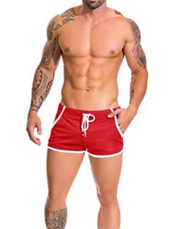 Alivebody Herren Gittergewebe Sportlich Kurze Hose zum Laufen Trainieren Schwimmen Fitness Hosen Color Red Size XXL von Alivebody