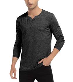 Alivebody Herren Henley Langarmshirt Casual Slim Fit mit Knopfleiste Grandad-Ausschnitt T-Shirt von Alivebody