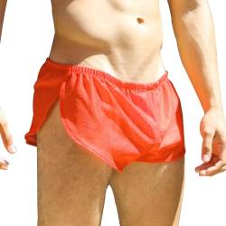 Alivebody Herren Sexy Mesh Kurze Hose mit Teilt Seiten Lounge Shorts Unterwäsche Boxershorts, L : Taille 85 - 95 cm, Orange von Alivebody