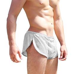 Alivebody Herren Sexy Mesh Kurze Hose mit Teilt Seiten Lounge Shorts Unterwäsche Boxershorts, L : Taille 85 - 95 cm, Weiß von Alivebody