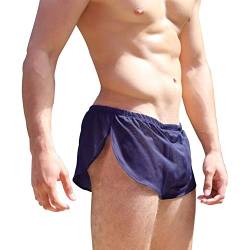 Alivebody Herren Sexy Mesh Kurze Hose mit Teilt Seiten Lounge Shorts Unterwäsche Boxershorts Blue Navy L von Alivebody