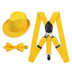 2,5 cm elastische Hosenträger 3-Clip-Hosenträger, Fliege und Hut für Kinder-Gelb von Alizeal