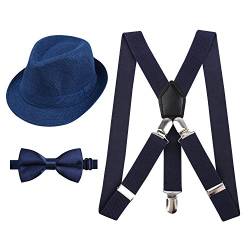 2,5 cm elastische Hosenträger 3-Clip-Hosenträger und Fliege mit Hut für Kids-Dark Navy von Alizeal