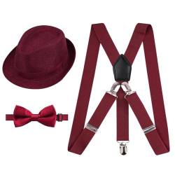 2,5 cm elastische Hosenträger 3-Clip-Hosenträger und Fliege mit Hut für Kinder-Kastanienbraun von Alizeal