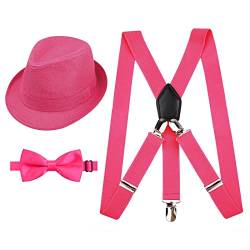 2,5 cm elastische Hosenträger 3-Clip-Hosenträger und Fliege mit Hut für Kinder-Pink von Alizeal