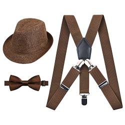 2,5 cm elastische Hosenträger 3-Clip-Hosenträger und Fliege mit Hut für Kinderkaffee von Alizeal