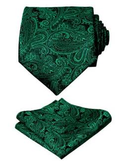 Alizeal, Krawatte mit Einstecktuch, Paisleymuster, handgefertigt, UK174-Dark Green, Grün, UK174-Dark Green von Alizeal