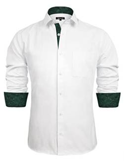 Alizeal Herren Business Slim Fit Businesshemd Langarm Patchwork Hemd mit Knopfverschluss, Weiß+Dunkelgrün-L von Alizeal