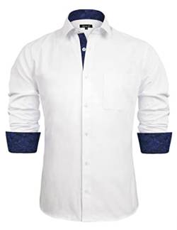 Alizeal Herren Business Slim Fit Businesshemd Langarm Patchwork Hemd mit Knopfverschluss, Weiß+Königsblau-2XL von Alizeal