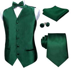 Alizeal Herren Classic 5-teiliges Einfarbiges Satin Anzug Weste Set, Dunkelgrün-L von Alizeal