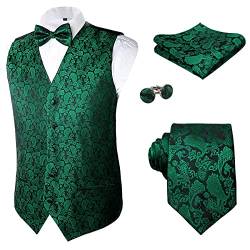 Alizeal Herren Classic 5-teiliges Paisley Jacquard Anzug Weste Set, dunkelgrün-L von Alizeal