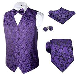 Alizeal Herren Classic 5-teiliges Paisley Jacquard Anzug Weste Set, dunkelviolett-2XL von Alizeal