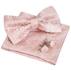 Alizeal Herren Classic Paisley Fliege, Hanky und Manschettenknöpfe Set, Rosa von Alizeal