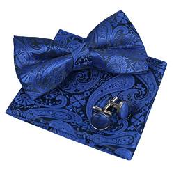 Alizeal Herren Classic Paisley Fliege, Hanky und Manschettenknöpfe Set, Royal Blau von Alizeal