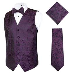 Alizeal Herren Klassische 4pc Paisley Jacquard Weste Anzug Weste Set, Aubergine-3XL von Alizeal