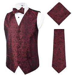 Alizeal Herren Klassische 4pc Paisley Jacquard Weste Anzug Weste Set, Maroon-S von Alizeal