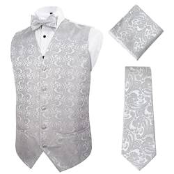 Alizeal Herren Klassische 4pc Paisley Jacquard Weste Anzug Weste Set, Silber-M von Alizeal