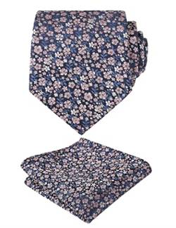 Alizeal Herren Krawatte und Einstecktuch, Blumenmuster, klassisches Retro-Business-Krawatte mit Einstecktuch-Set, 142-Navy + Blush, Einheitsgröße von Alizeal