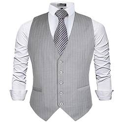 Alizeal Herren Nadelstreifen Business Anzug Weste Formales Kleid Smoking Weste, Hellgrau Gestreift-2XL von Alizeal