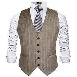 Alizeal Herren Nadelstreifen Business Anzug Weste Formales Kleid Smoking Weste, Light Coffee Striped-M von Alizeal