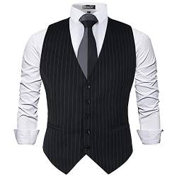 Alizeal Herren Nadelstreifen Business Anzug Weste Formales Kleid Smoking Weste, Schwarz-L von Alizeal