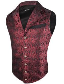 Alizeal Herren Paisley Weste Viktorianische Steampunk Gothic Formelle Casual für Party Bankett Anzug Weste, Schwarz+Burgund-L von Alizeal