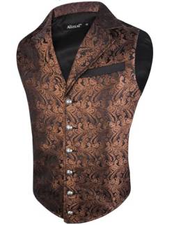 Alizeal Herren Paisley Weste Viktorianische Steampunk Gothic Formelle Casual für Party Bankett Anzug Weste, Schwarz+Orange Braun-2XL von Alizeal