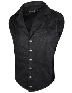 Alizeal Herren Paisley Weste Viktorianische Steampunk Gothic Formelle Casual für Party Bankett Anzug Weste, Schwarz-S von Alizeal