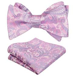 Alizeal Herren Retro Paisley Selbst Fliege und Taschentuch Set, Rosa+Flieder von Alizeal