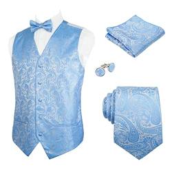 Alizeal Herren Weste Krawatte Hanky Manschettenknöpfe und Fliege Set Paisley Classic 5pc, Hellblau-L von Alizeal