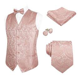 Alizeal Herren Weste Krawatte Hanky Manschettenknöpfe und Fliege Set Paisley Classic 5pc, Rosa-M von Alizeal