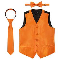 Alizeal Jungen Fliege, Krawatte und Anzug Weste Einfarbige klassische Krawatte und Weste 3pc Set, Orange-10 von Alizeal