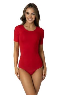 Alkato Damen Kurzarm Body Baumwolle Bodysuit mit Rundhalsausschnitt blickdicht, Farbe: Rot, Größe: M (Long 170-176 cm) von Alkato