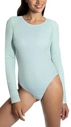 Alkato Damen Langarm Body Bodysuit mit Rundhalsausschnitt blickdicht Rippstoff, Farbe: Mintgrün, Größe: M von Alkato