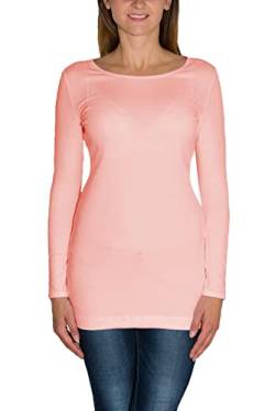 Alkato Damen Langarm Longshirt Langarmshirt Tunika Basic Shirt, Farbe: Apricot, Größe: S von Alkato