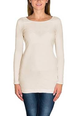 Alkato Damen Langarm Longshirt Langarmshirt Tunika Basic Shirt, Farbe: Elfenbein, Größe: M von Alkato