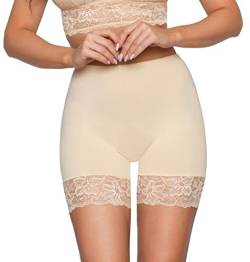 Alkato Damen Longpants mit Spitze Unterhose mit Bein Miederpants Rock Boxershorts, Farbe: Beige, Größe: M von Alkato