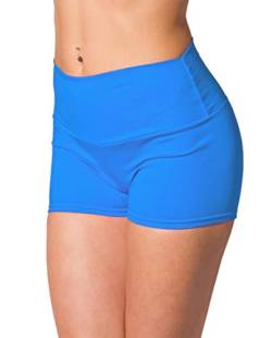 Alkato Damen Sport Shorts mit Hohem Bund Hotpants Radlerhose Long Shorts, Farbe: Blau, Größe: 42 von Alkato